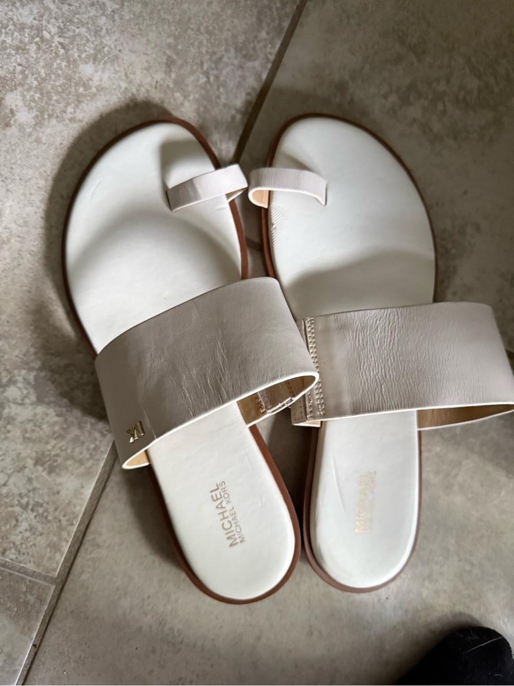 Michael Kors Off White Leather Slide Sandals